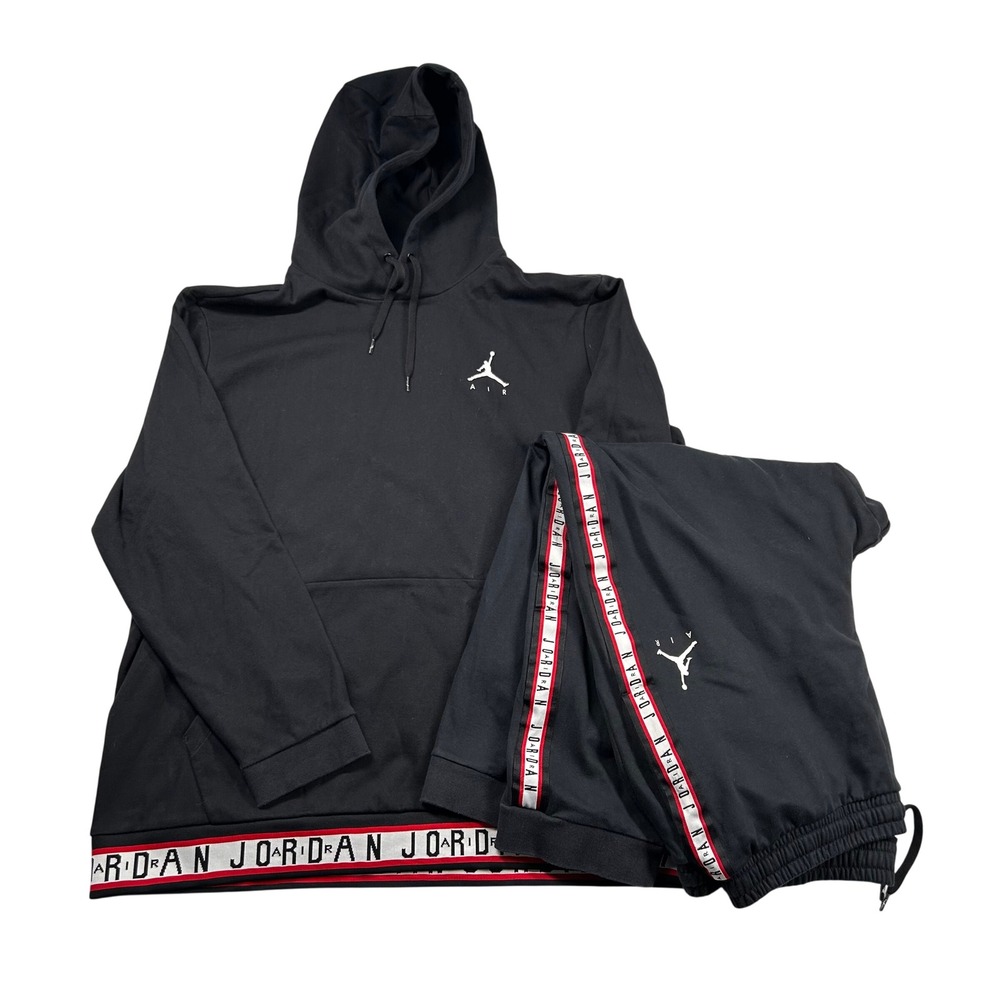 Air Jordan Sweatsuit Set Mens 3XL Fleece Jumpman Black Logo Retro Hip Hop 90s
